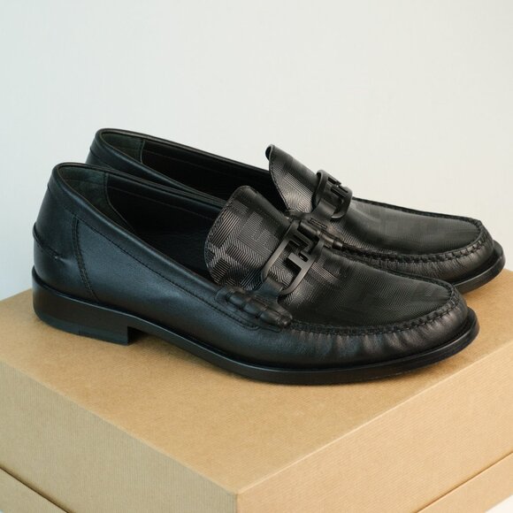 Fendi Men’s Tonal FF-Monogram Leather O’Lock Loafers, Black, US 9/EU 42 - Picture 1 of 11